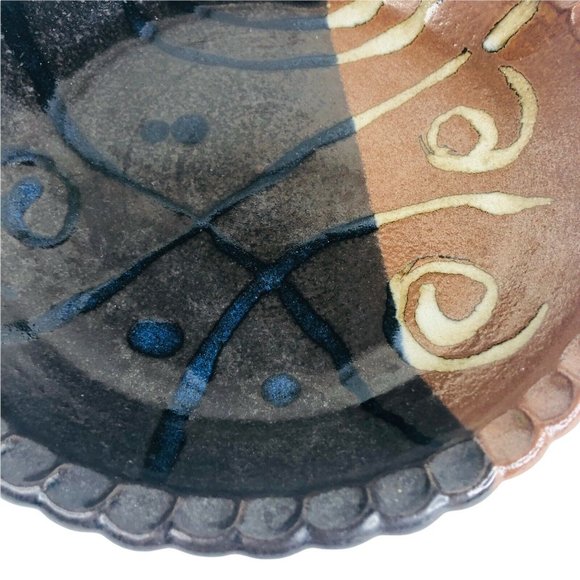 Claybanks Studio Art Pottery Pie Dish Plate Pan Brown Black Abstract Vintage - Picture 3 of 10